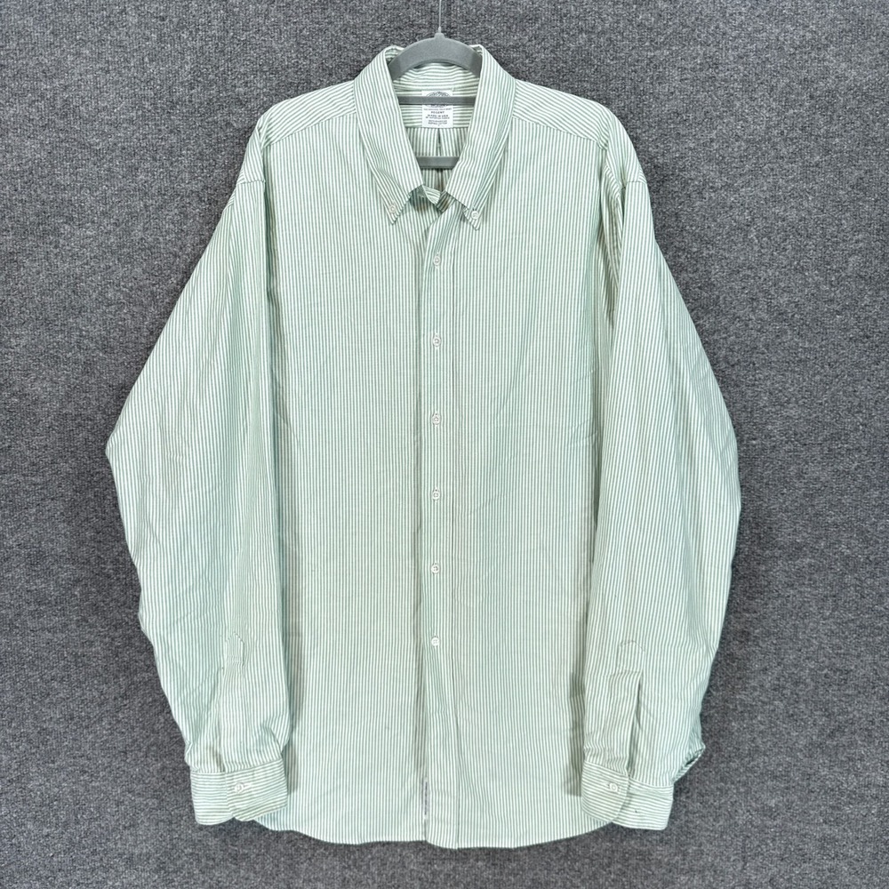 Brooks Brothers Regent Button Up Shirt Mens 17.5 Green Stripe Supima Cotton
